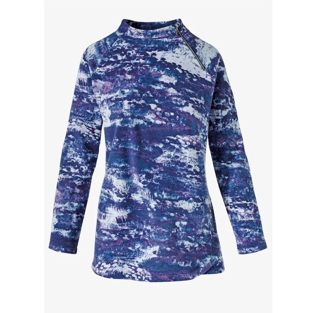Chico’s CoziSoft Ocean Tides Tunic Blue Purple Zip Mock Neck Cozycore M